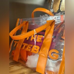 NWT Clear Tote Bag with Orange Accents designer inspired